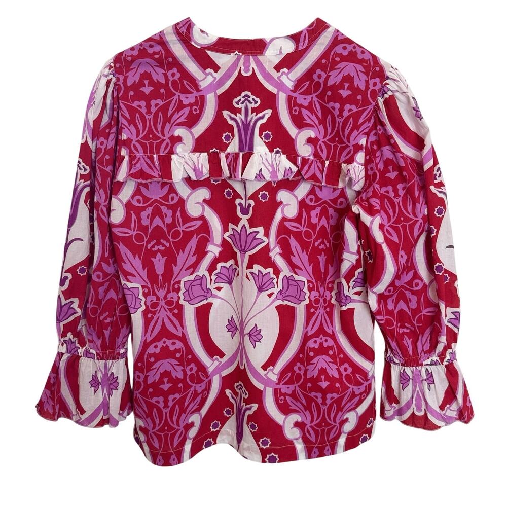 Women's Pink Floral Print Ruffle-Trim Blouse